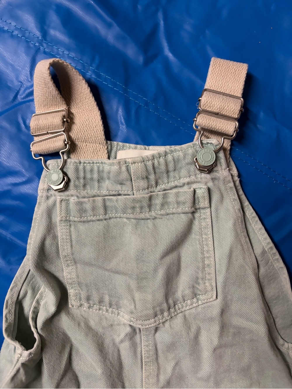 Zara Light green/Blue Canvas Kids Overall Shorts with Adjustable Straps